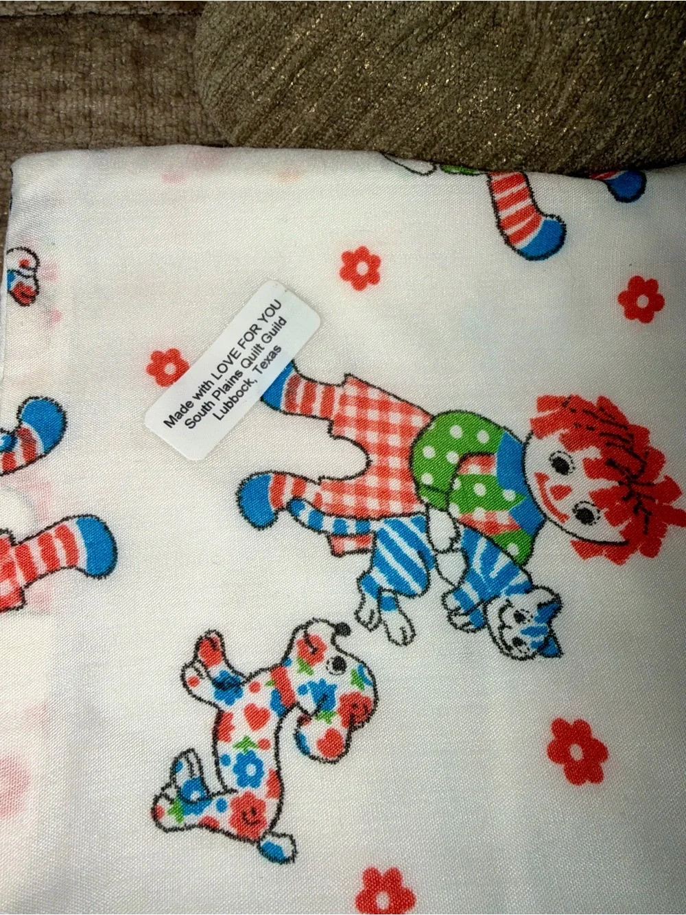 Vintage Handmade Raggedy Ann Baby Blanket Reversible Hearts